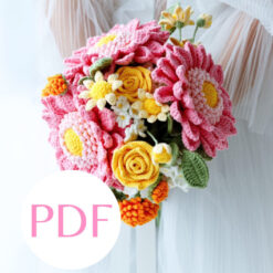 Pink sunflower wedding bouquet PDF pattern for crafts and DIY projects.