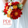 Red Gerbera Wedding Bouquet PDF pattern for DIY bridal bouquet crafters, featuring vibrant red flowers and greenery.