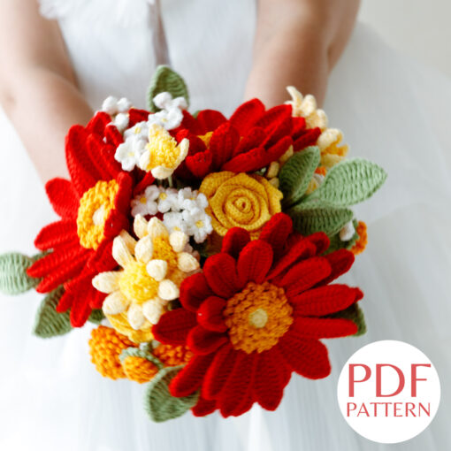Red Gerbera Wedding Bouquet PDF pattern 1