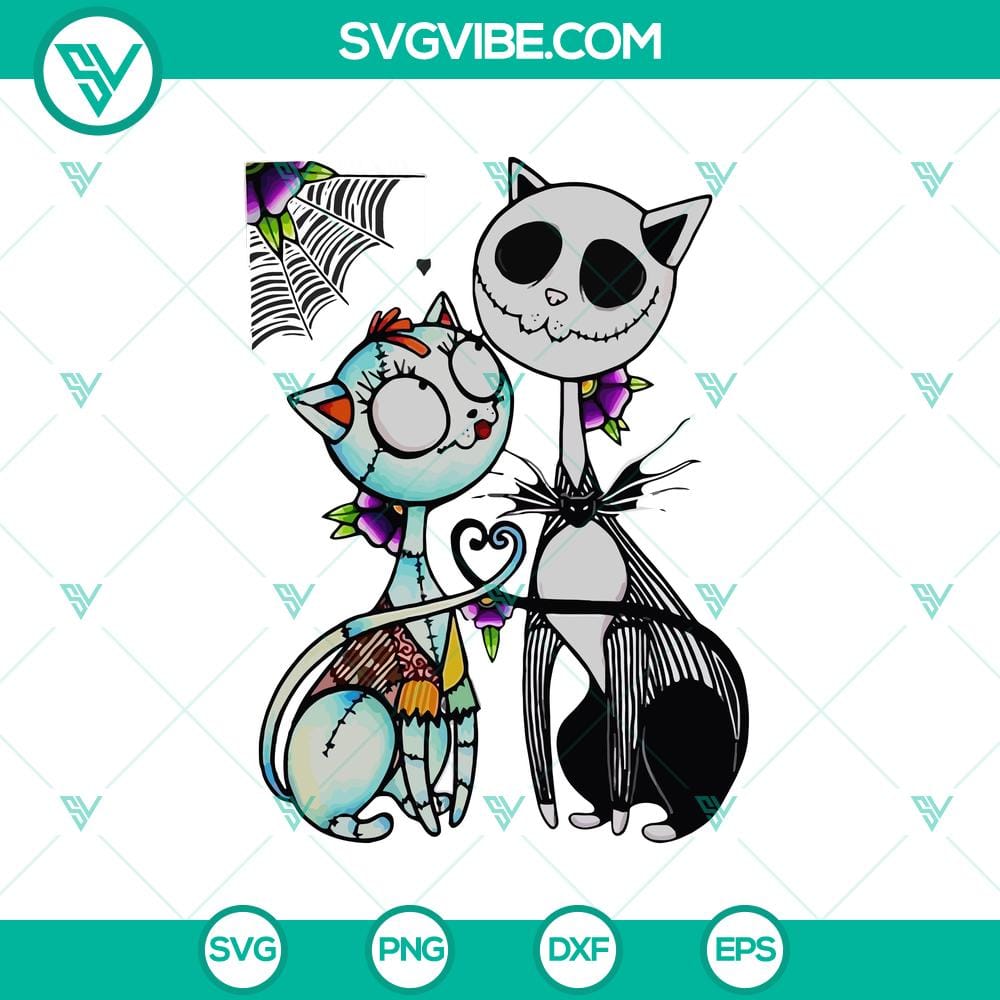 jack-and-sally-cat-halloween-svg-scary-cat-svg-halloween-svg.jpg Jack and Sally Halloween cat SVG featuring a spooky black cat design, perfect for Halloween crafts and decorations.