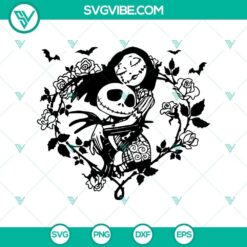 Jack and Sally in Heart Halloween SVG cut files for Cricut and Silhouette, spooky design in various formats for crafting.