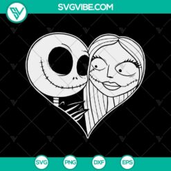 Jack and Sally in Heart SVG with Nightmare Before Christmas and Halloween theme. Perfect for holiday crafting projects.