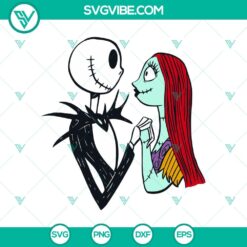 Jack and Sally in love SVG with Tim Burton's Nightmare Before Christmas theme. Perfect for Halloween with a spooky yet romantic design.