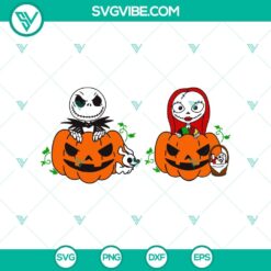 Jack and Sally in spooky pumpkin SVG, Nightmare Before Christmas Halloween design, perfect for crafts, decorations.