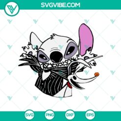 Jack and Zero characters from Nightmare Before Christmas with a Stitch twist in Halloween-themed SVG design. Ideal for crafting projects.