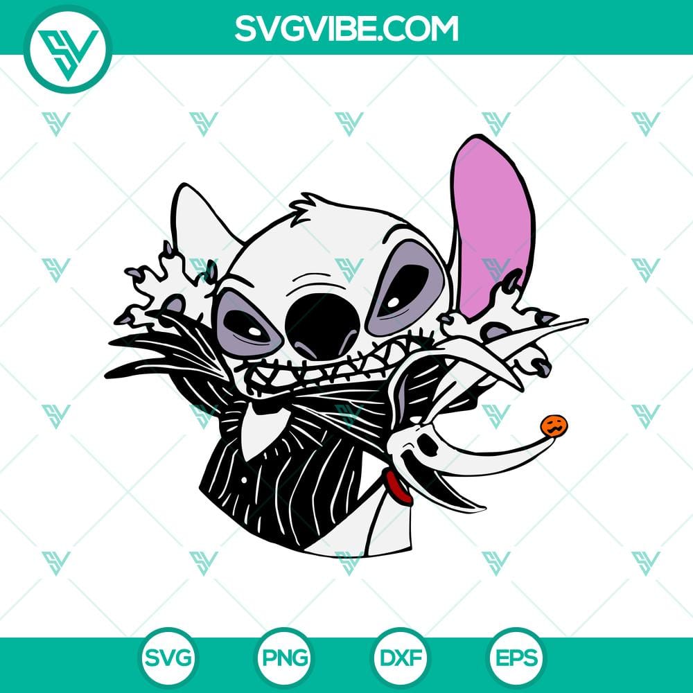 jack-and-zero-x-stitch-svg-stitch-jack-skellington-svg-stitch-halloween-svg.jpg Jack and Zero characters from Nightmare Before Christmas with a Stitch twist in Halloween-themed SVG design. Ideal for crafting projects.
