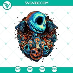 Jack Skellington Pumpkin Skull SVG featuring elements from The Nightmare Before Christmas, ideal for Halloween projects.