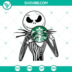 Jack Skellington Starbucks logo, Halloween-themed SVG design featuring Nightmare Before Christmas character, perfect for horror enthusiasts.