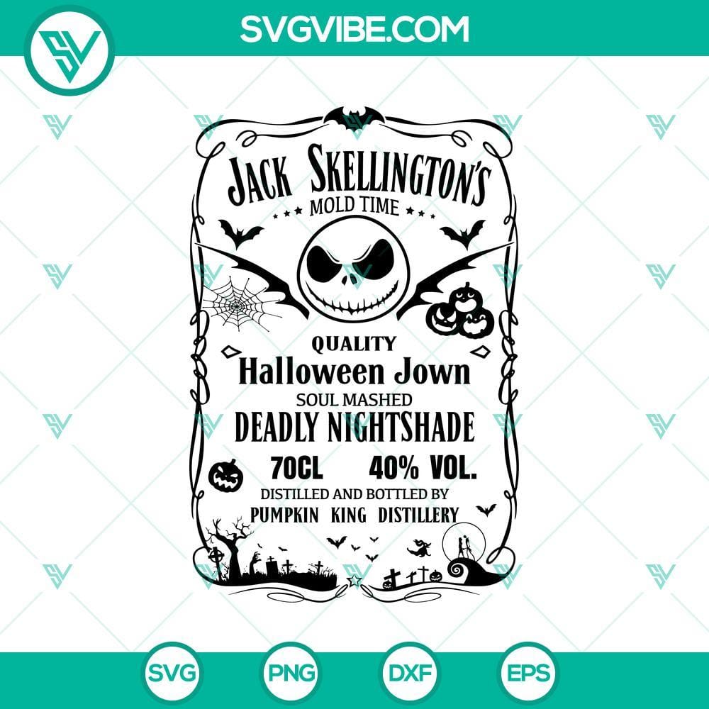 Jack Skellington Whiskey Brewery SVG DXF EPS PNG Cut Files Jack Skellington Whiskey Brewery Halloween SVG cut files for Cricut and Silhouette, perfect for spooky holiday crafting. EPS & PNG formats included.