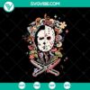 Jason and Michael Myers half face SVG design with horror characters for Halloween.
