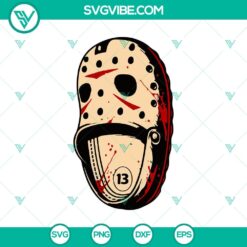 Jason Voorhees face in Crocs, funny horror Halloween SVG design with shoes, perfect for spooky crafts and projects.