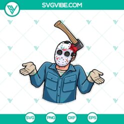 Jason Voorhees hit in head with ax SVG, horror movie design featuring iconic character from a slasher film. Perfect for Halloween crafts.