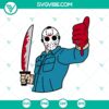Jason Voorhees inspired SVG design with horror characters for Halloween themed projects.
