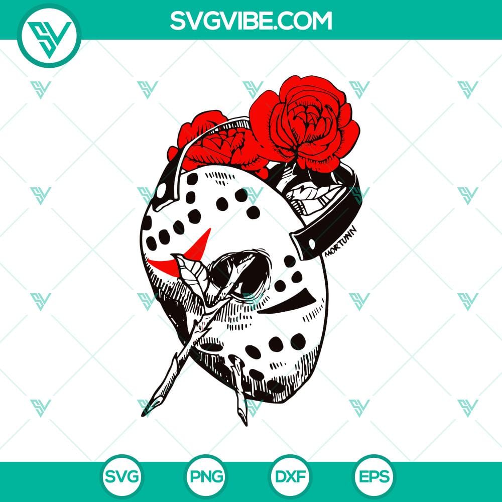 jason-voorhees-mask-and-flower-svg-horror-mask-svg-happy-halloween-svg.jpg Jason Voorhees mask and flower SVG design for Halloween. Horror mask and Happy Halloween themed vector graphic.
