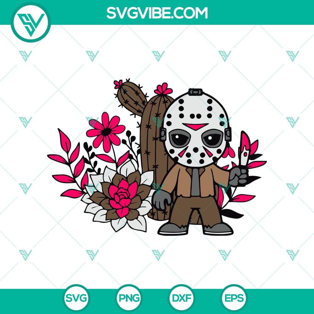 Jason Voorhees With Cactus SVG, Jason Voorhees SVG, Horror Halloween SVG Jason Voorhees with cactus design in SVG format for Halloween, Horror theme. Great for crafting and spooky projects.