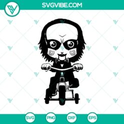 Jig Saw Ride Bicycle SVG with Horror Movie and Halloween Theme for spooky graphic design projects.