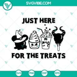 Disney Halloween SVG with "Just Here For The Treats" design, featuring Disney snack icons. Perfect for Halloween crafts.