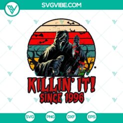 Killin' It Since 1996 SVG with Ghostface from Scream movie, Halloween-themed design, perfect for DIY crafting projects.