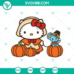 Cute Hello Kitty with pumpkin Halloween SVG design for crafts, perfect for Halloween projects.