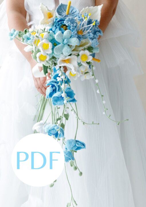Light blue wedding bouquet PDF pattern for DIY brides, floral crafting, and wedding planning.