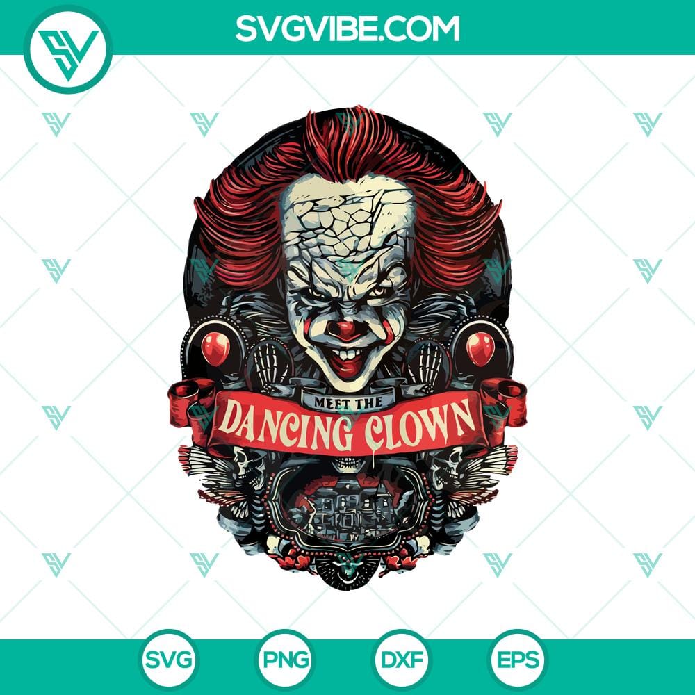 meet-the-dancing-clown-svg-clown-svg-pennywise-svg.jpg Dancing Clown SVG design with Pennywise inspired theme, perfect for Halloween projects.
