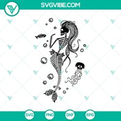 Mermaid skeleton SVG design perfect for Halloween projects, Skelemaid SVG for crafters.