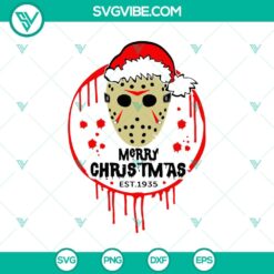 Jason Voorhees in Christmas attire, horror characters SVG, Friday The 13th design, ideal for holiday crafting projects.