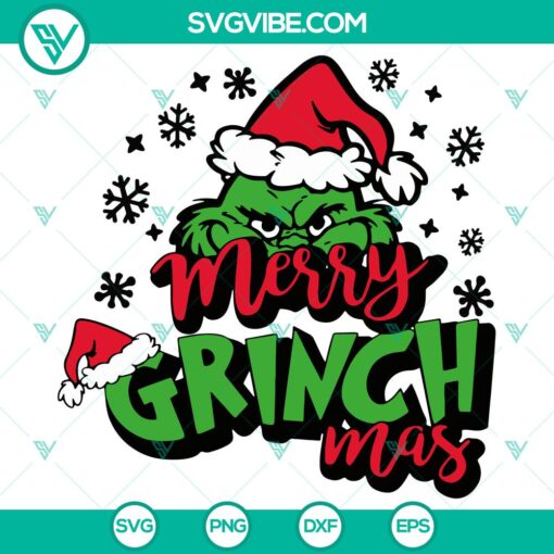 Merry Grinch Mas digital files for Christmas crafts - SVG, DXF, EPS, and PNG formats. Festive holiday design for craft projects.