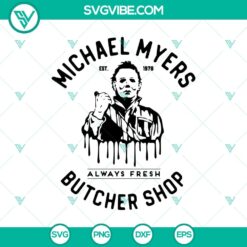 Michael Myers Butcher Shop SVG featuring horror characters for Halloween, ideal for spooky crafting projects and decor.