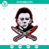 Michael Myers double knife silhouette SVG for Halloween film horror theme, Michael Myers design.