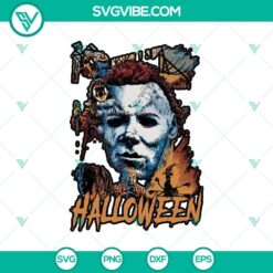 Michael Myers Killer Halloween SVG design with spooky silhouette and text, perfect for Halloween themed projects.