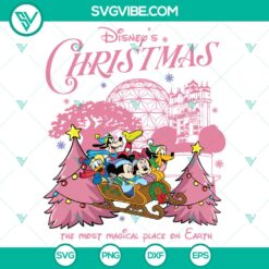 Mickey and Friends Disney Pink Christmas SVG featuring festive holiday characters in SVG, DXF, EPS, and PNG formats.