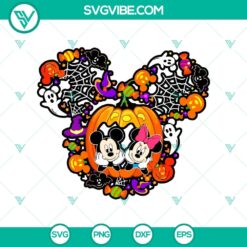 Mickey and Minnie Halloween SVG with pumpkins, Disney characters, scary elements, perfect for Halloween crafts and decorations.