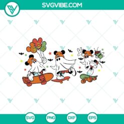 Mickey Mouse Ghost Skateboarding Halloween SVG design for Cricut and Silhouette with DXF and EPS files, perfect for Halloween crafts.
