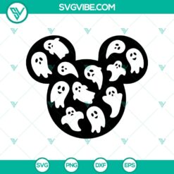 Mickey Mouse head with spooky "boo" text SVG for Halloween, featuring scarecrow, pumpkins, and October 31 theme.