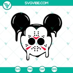 Mickey Mouse dressed as Jason Voorhees for Halloween in a Disney SVG design. Spooky Mickey Halloween SVG.