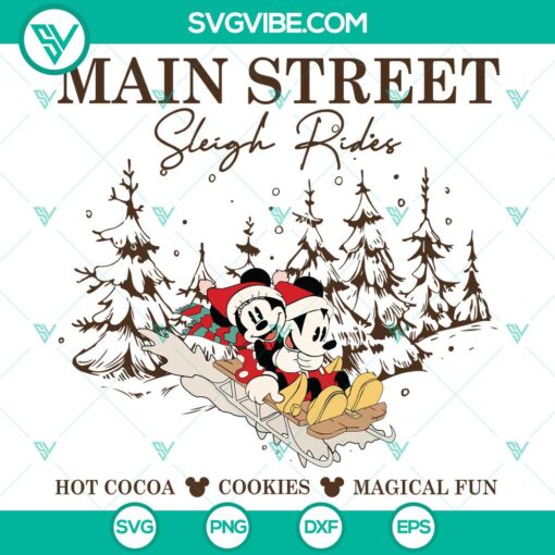 Mickey and Minnie Main Street Sleigh Rides SVG - Festive Disney-themed design for holiday crafting projects.