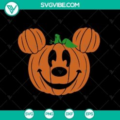 Mickey Mouse pumpkin Halloween SVG with cheerful smile, perfect for festive crafting. Mickey and Halloween themed design.