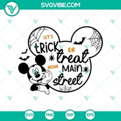 Mickey Trick or Treat Down Main Street SVG DXF EPS PNG Files, Halloween Cricut & Silhouette Designs for festive Halloween crafts.