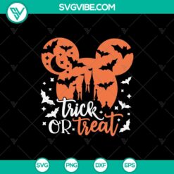 Disney Mickey Mouse Halloween SVG with "Trick or Treat" text, perfect for Halloween crafts and decor.