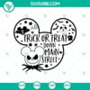 Mickey Trick Or Treat Halloween Horror SVG design with Mickey Mouse in a spooky Halloween theme. Perfect for Halloween crafts and decor.
