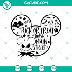 Mickey Trick Or Treat Halloween Horror SVG design with Mickey Mouse in a spooky Halloween theme. Perfect for Halloween crafts and decor.
