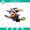 Mickey Mouse and Minnie Mouse witch flying on broomstick Disney Halloween SVG design.