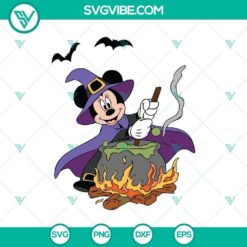 Mickey Mouse and Minnie Mouse Halloween SVG design featuring a witch making a poison, perfect for Disney Halloween crafts.