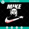 Spooky Halloween design featuring a fusion of Mike and Nike logos with horror movie theme, in SVG format. Great for Halloween projects.
