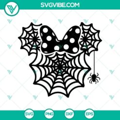 Minnie Mouse spiderweb Halloween SVG cut files for Cricut and Silhouette with EPS and PNG formats, suitable for Halloween designs.