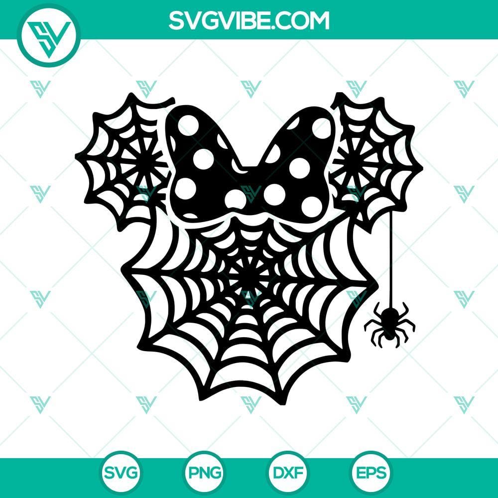 Minnie Spiderweb Halloween SVG DXF EPS PNG Cut Files Minnie Mouse spiderweb Halloween SVG cut files for Cricut and Silhouette with EPS and PNG formats, suitable for Halloween designs.