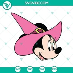 Minnie Witch Hat SVG with Disney Halloween theme, including Mickey and Minnie, ideal for Halloween crafting projects.
