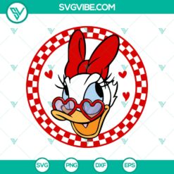 Disney Daisy Duck Valentine’s Day themed SVG file with checkered pattern. Perfect for crafting projects. Compatible with various formats.