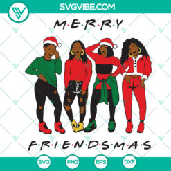 Afro girl Christmas SVG design for friends, Merry Friendsmas theme, ideal for Xmas gifts.